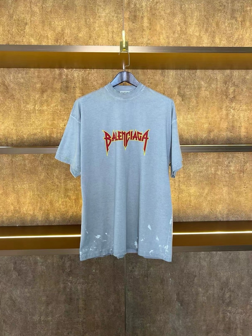 Balenciaga Light Gray T-Shirt with Red and Yellow Logo